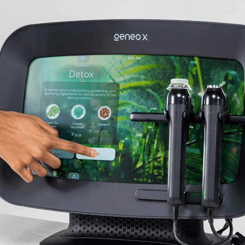 Person using Geneo X machine touchscreen